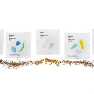Colored herbal tea bags with herbs
